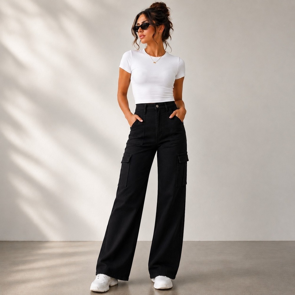 Judy Blue Cargo Wide Leg Jeans 13/31 Black High Waist Soft Stretchy Denim New